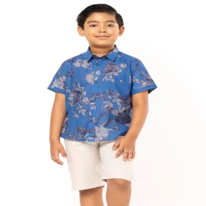 Blue Printed Cotton Shirt Pant Set